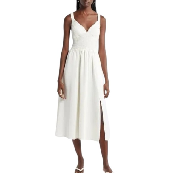 NORDSTROM Smocked Bodice Sleeveless Midi Dress - Ivory Pristine SZ M - Picture 3 of 8